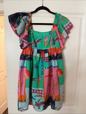 Colorful Tropical Women’s Mini Dress - Green & Pink
